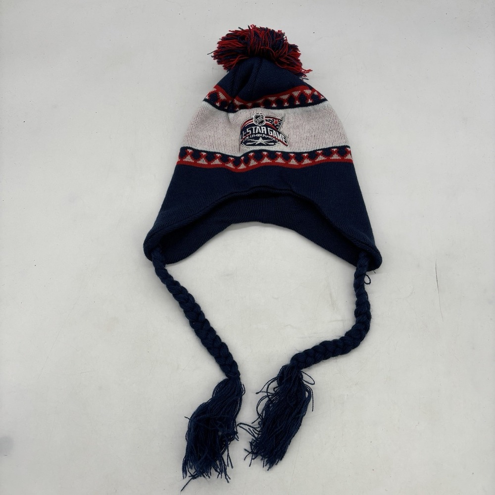 NHL All-Star Game Columbus Blue Jackets Hat OSFA Tassels Beanie Pom Pom NWOT